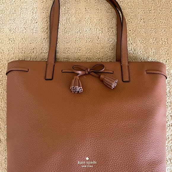 Kate Spade Brown Pebbled Leather Tote with Tassel Bow - Picture 6 of 6